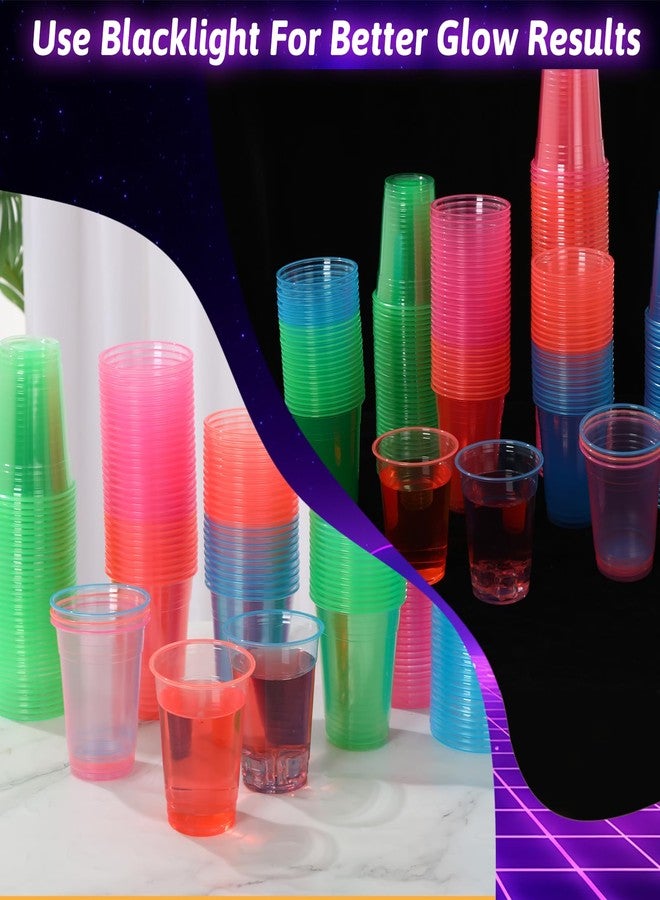 LIQWEI 200 Pack Plastic Neon Cups 12 Oz, Disposable Glowing Party Cup Clear Neon Colors Blacklight Parties Light Up Cup Colorful Plastic Cups for Parties Carnivals Birthday Rave Party - Image 5